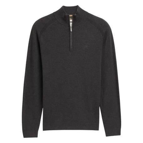 Pull en coton anthracite uni avec un col camionneur côtelé à zip