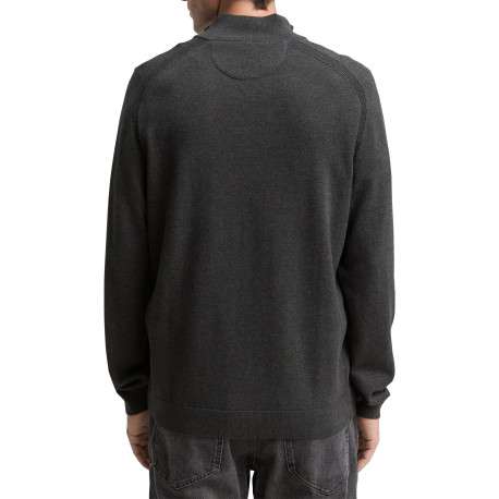 Pull en coton anthracite uni avec un col camionneur côtelé à zip - Image 3