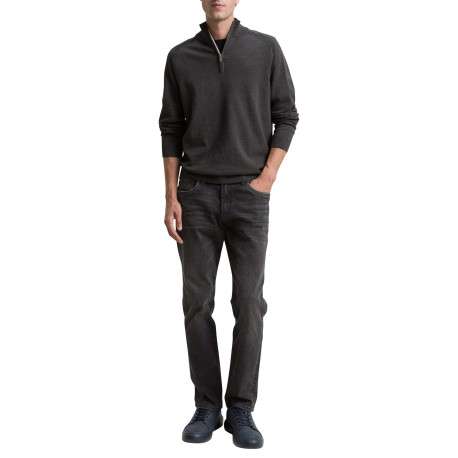 Pull en coton anthracite uni avec un col camionneur côtelé à zip - Image 5