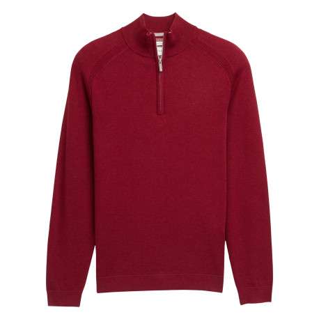 Pull en coton rouge uni avec un col camionneur côtelé à zip