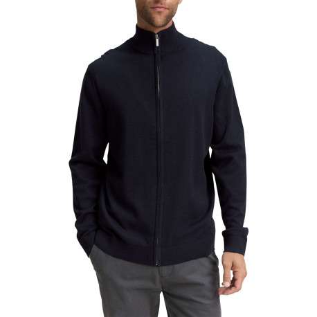 Gilet en coton marine uni avec un col montant et des manches longues - Image 2