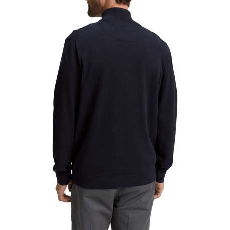 Gilet en coton marine uni avec un col montant et des manches longues - Image 3