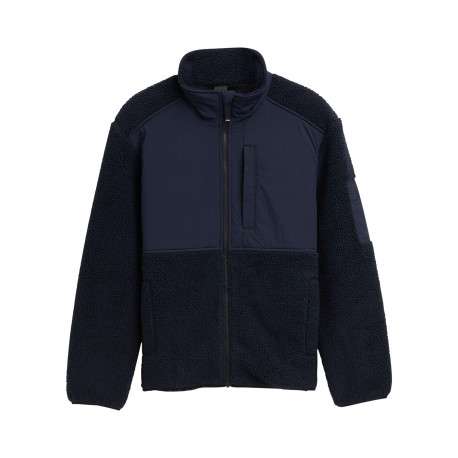 Sweat bi-matière marine uni avec un col montant et glissière