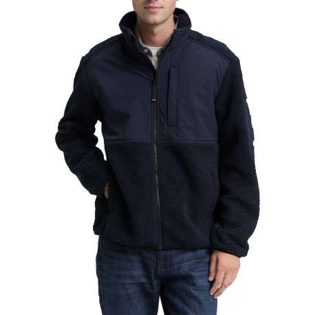 Sweat bi-matière marine uni avec un col montant et glissière - Image 2