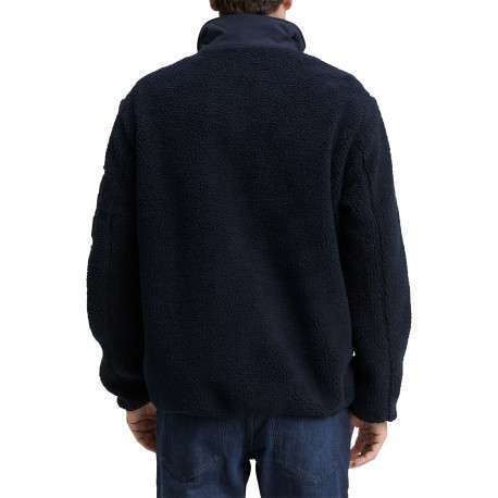 Sweat bi-matière marine uni avec un col montant et glissière - Image 3