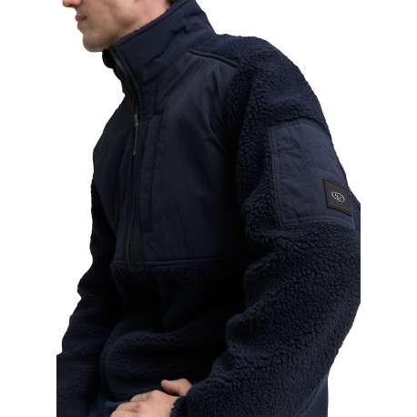 Sweat bi-matière marine uni avec un col montant et glissière - Image 4