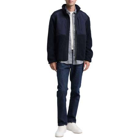 Sweat bi-matière marine uni avec un col montant et glissière - Image 5