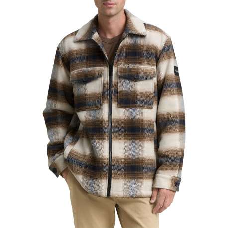 Veste beige à motif écossais avec un col chemise et manches longues - Image 4