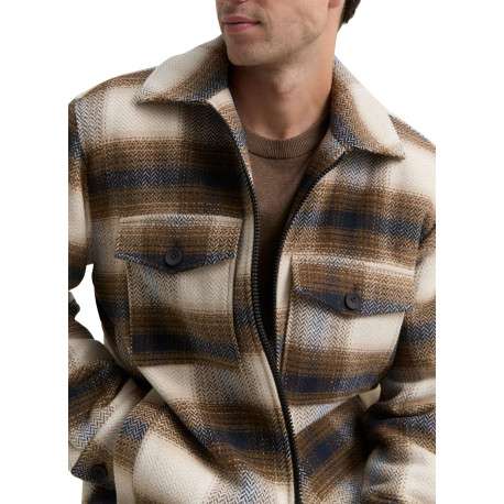 Veste beige à motif écossais avec un col chemise et manches longues - Image 6