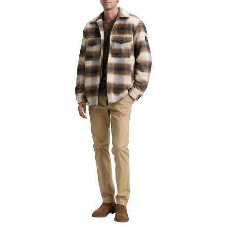 Veste beige à motif écossais avec un col chemise et manches longues - Image 7