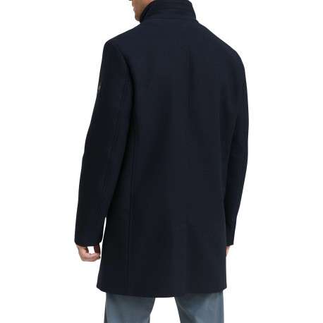 Manteau marine uni avec un col montant et boutonnière à l'avant - Image 3