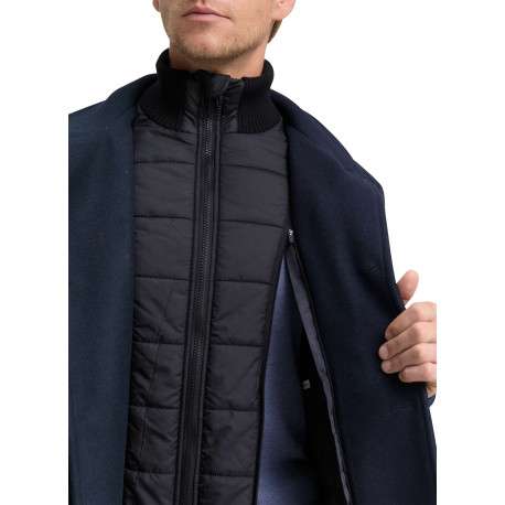 Manteau marine uni avec un col montant et boutonnière à l'avant - Image 4