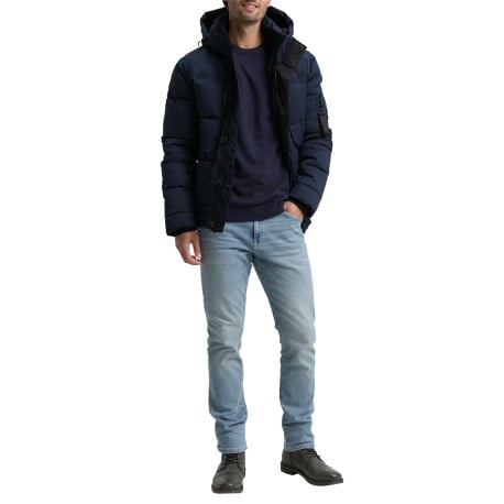 Doudoune matelassée marine avec un col à capuche et cordons de serrage - Image 4