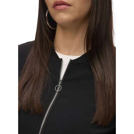 Blouson noir uni avec une fermeture zippée et une coupe droite - Image 4