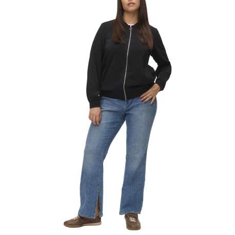Blouson noir uni avec une fermeture zippée et une coupe droite - Image 5