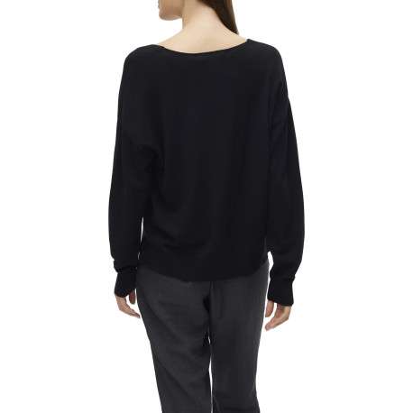 Pull noir uni avec une coupe droite à col v et des manches longues - Image 3