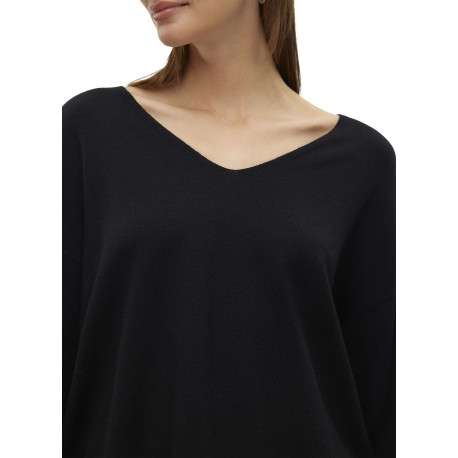 Pull noir uni avec une coupe droite à col v et des manches longues - Image 4