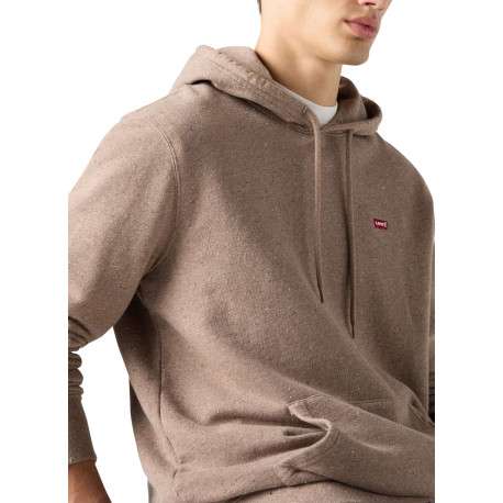 Sweat beige chiné en coton avec un col à capuche et une poche kangourou