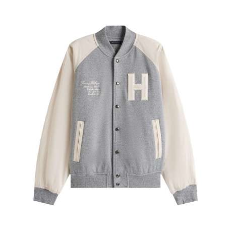 Bomber en coton gris avec un col châle et boutonnière chromée - Image 3
