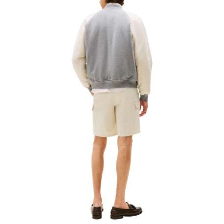 Bomber en coton gris avec un col châle et boutonnière chromée - Image 5
