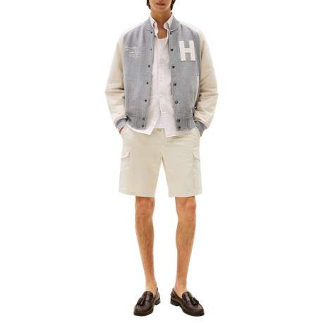Bomber en coton gris avec un col châle et boutonnière chromée - Image 6