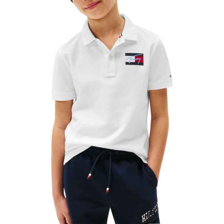 Polo coupe droite en coton blanc uni pourvu d'un col à rabats boutonné - Image 2