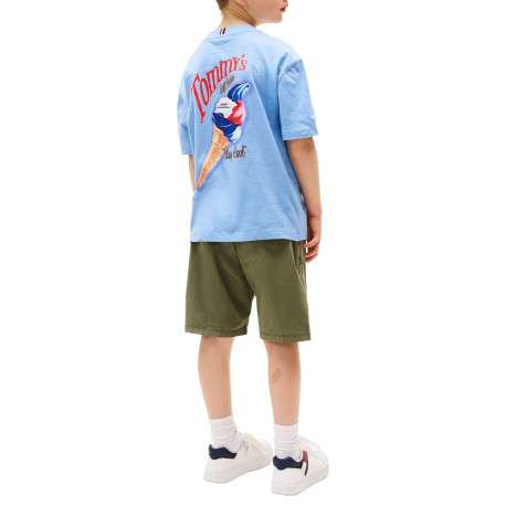 T-shirt à coupe droite en coton bleu uni pourvu d'un col rond - Image 3