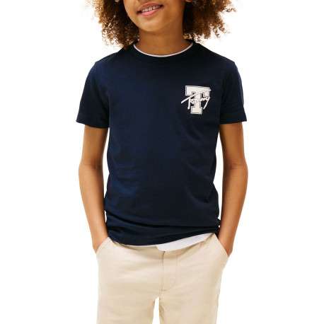 T-shirt en coton marine avec un col rond et des manches courtes - Image 2