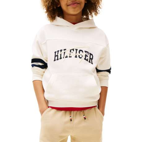 Sweat en coton écru uni pourvu d'un col à capuche et d'un imprimé oversize - Image 2