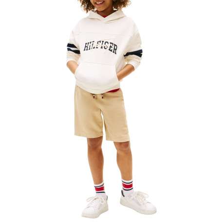 Sweat en coton écru uni pourvu d'un col à capuche et d'un imprimé oversize - Image 4