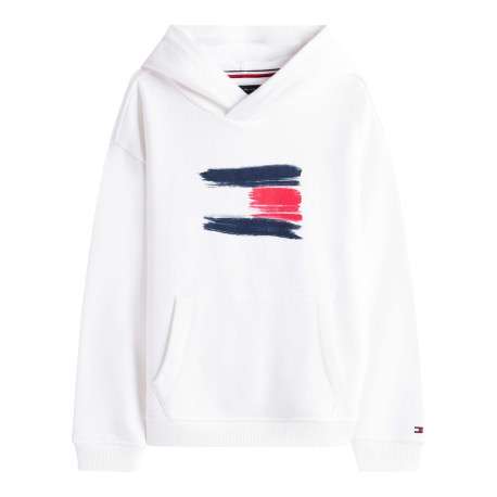 Sweat en coton blanc à imprimé fantaisie avec un col à capuche