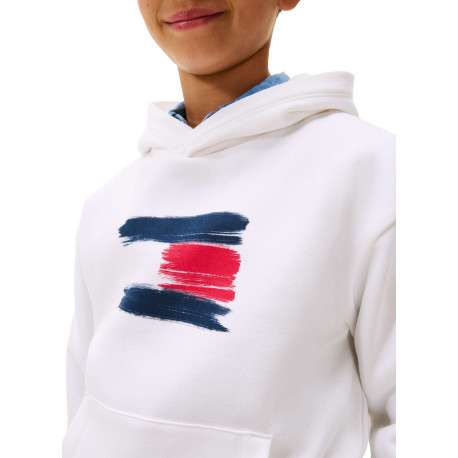 Sweat en coton blanc à imprimé fantaisie avec un col à capuche - Image 4