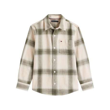 Chemise en coton écrue ornée d'un motif à carreaux avec des manches longues