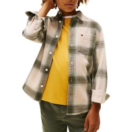 Chemise en coton écrue ornée d'un motif à carreaux avec des manches longues - Image 2