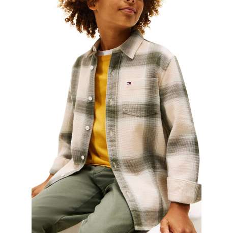 Chemise en coton écrue ornée d'un motif à carreaux avec des manches longues - Image 4