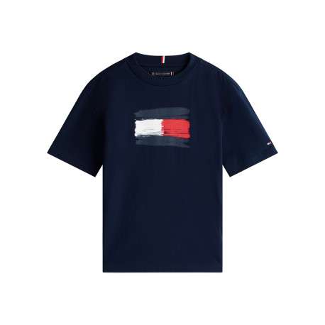 T-shirt en coton marine à imprimé fantaisie avec un col rond