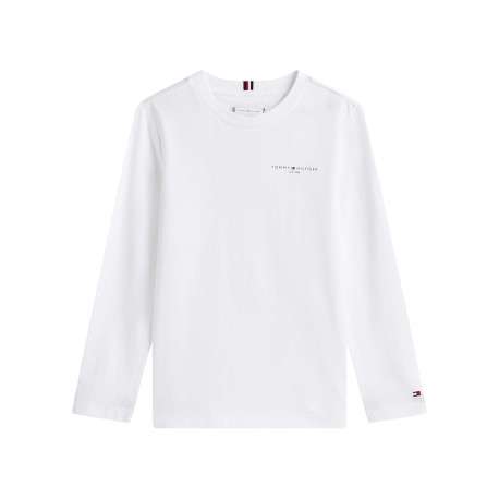 T-shirt en coton blanc uni à col rond avec des manches longues