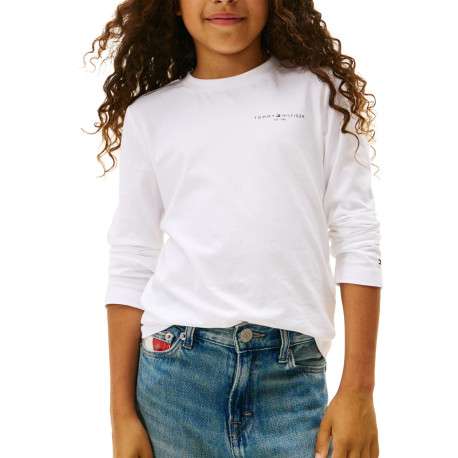T-shirt en coton blanc uni à col rond avec des manches longues - Image 2