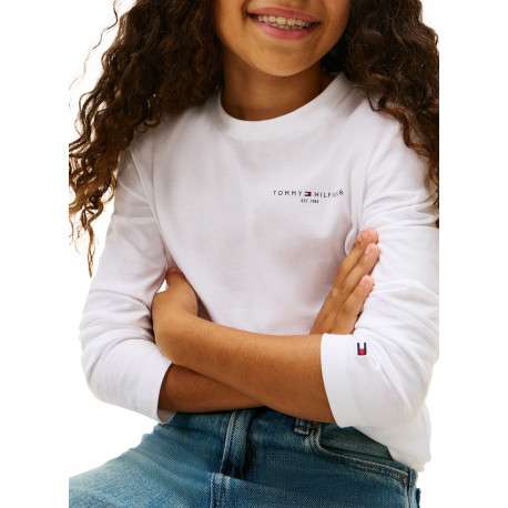 T-shirt en coton blanc uni à col rond avec des manches longues - Image 4