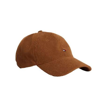 Casquette camel unie en velours côtelé avec logo de la marque