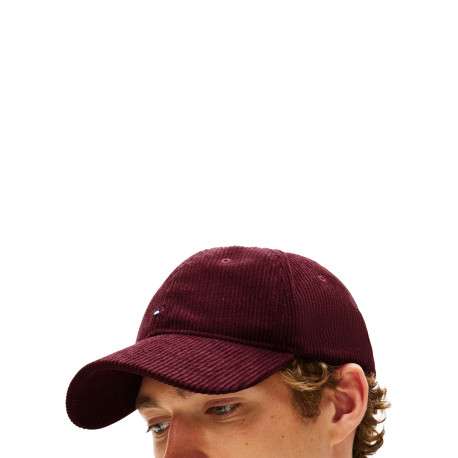 Casquette bordeaux unie en velours côtelé avec logo de la marque - Image 4