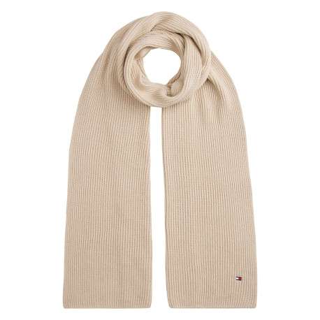 Écharpe beige en coton et maille tricotée avec le logo de la marque