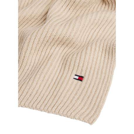 Écharpe beige en coton et maille tricotée avec le logo de la marque - Image 2