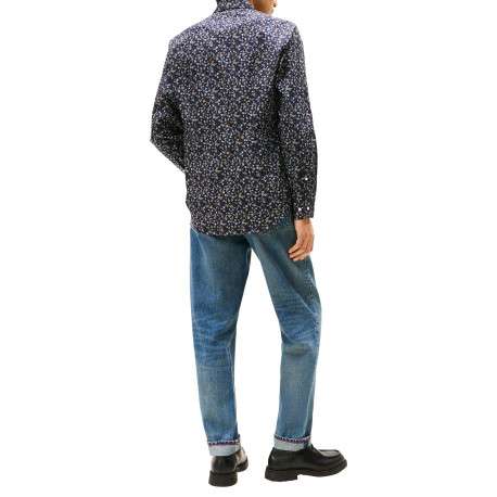 Chemise en coton marine ornée d'un motif floral avec un col à rabats - Image 3