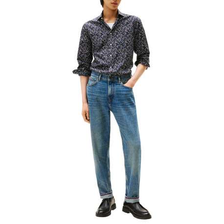 Chemise en coton marine ornée d'un motif floral avec un col à rabats - Image 5