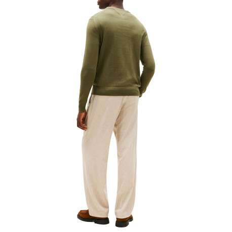 Pull en coton kaki uni avec un col rond et des manches longues - Image 3