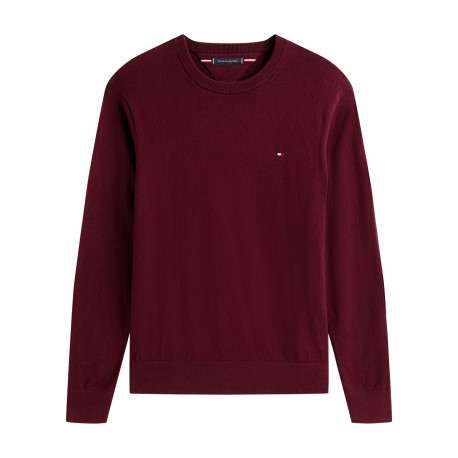 Pull en coton bordeaux uni avec un col rond et des manches longues