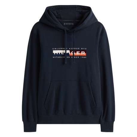 Sweat en coton mélangé marine fantaisie avec un col à capuche