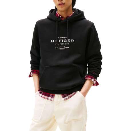 Sweat noir motif fantaisie pourvu d'un col à capuche avec cordons de serrage - Image 2