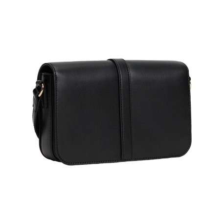 Sac noir uni avec fermeture à rabat et logo de la marque doré - Image 2